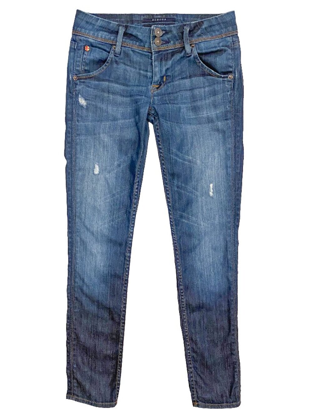 HUDSON Collin Flap Skinny Jean in Eli Color Sz 25 Low Rise Distressed